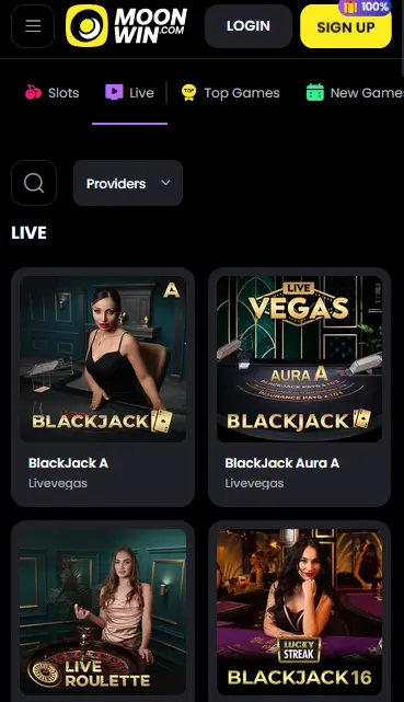 Moonwin Casino in der mobilen Browser-Ansicht