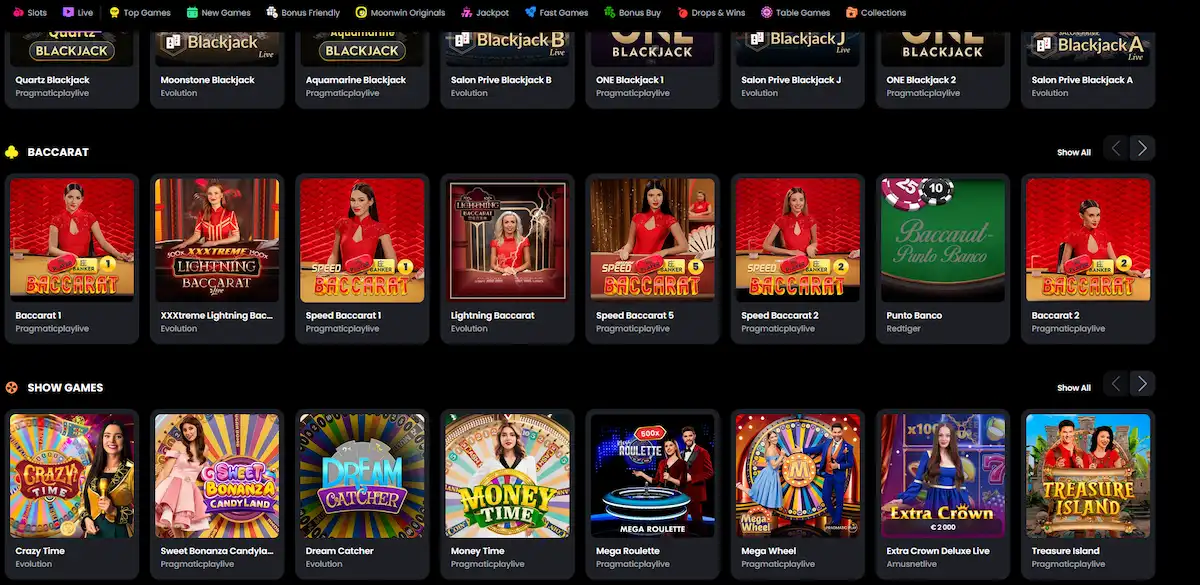 Live-Baccarat-Tisch bei Moonwin Casino