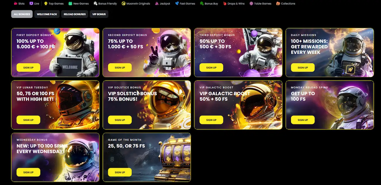 Bonusübersicht und Aktionen bei Moonwin Casino