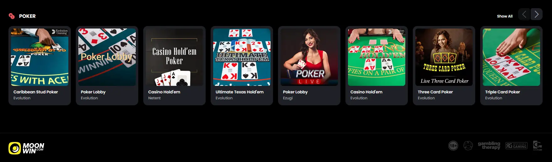 Live-Poker-Tisch bei Moonwin Casino